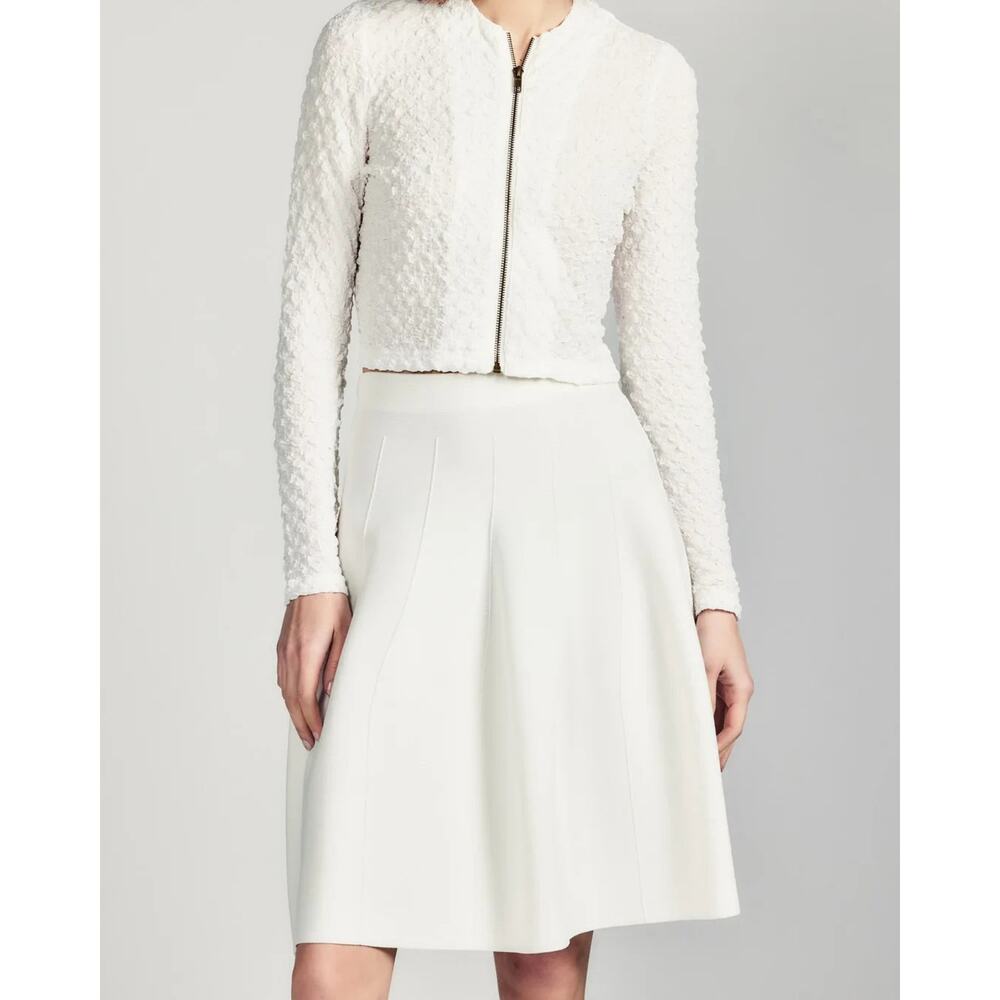 JIFFY POP ZIPPER CARDIGAN Aleeza Paris White Silver Zip Crinkle Top Sz Large NEW